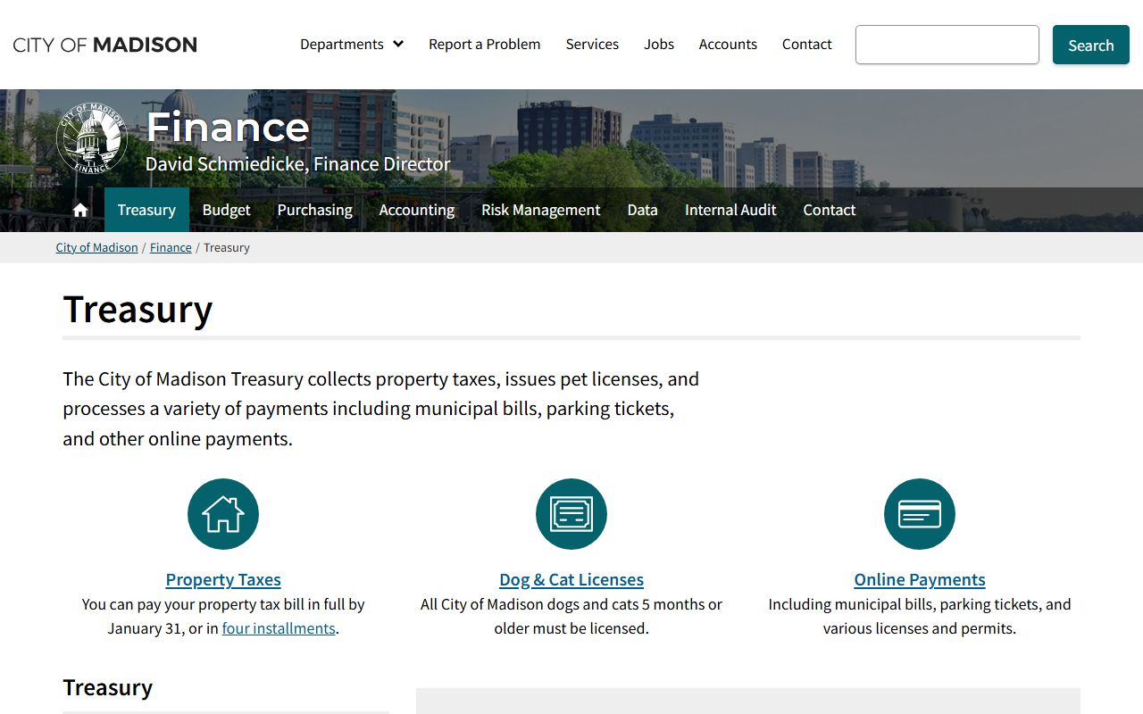 Madison Property Tax Records on the City of Madison Treasury page