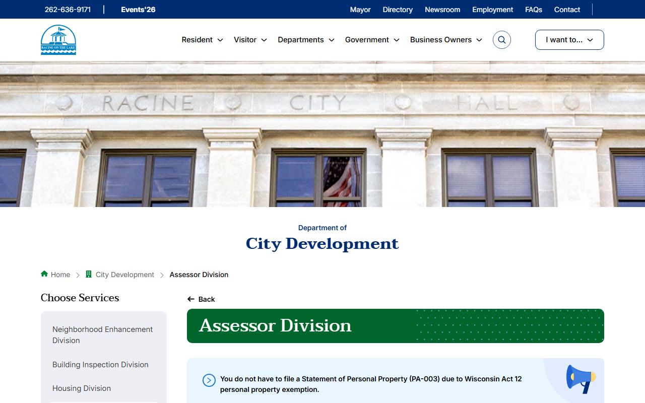 Racine Property Tax Records assessor page image