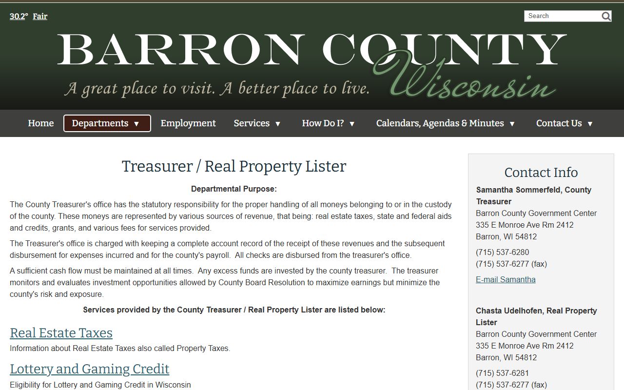 Barron County Property Tax Records treasurer page