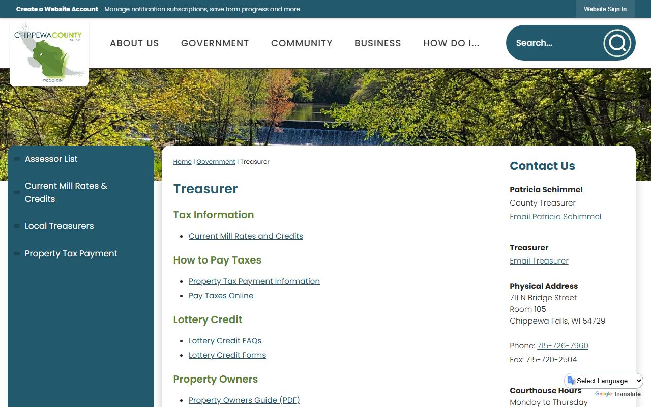 Chippewa County Property Tax Records treasurer website screenshot