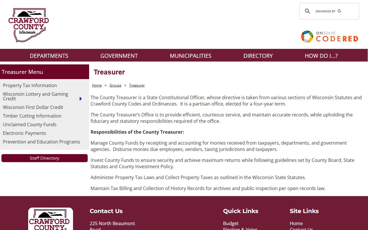 Crawford County Property Tax Records treasurer page