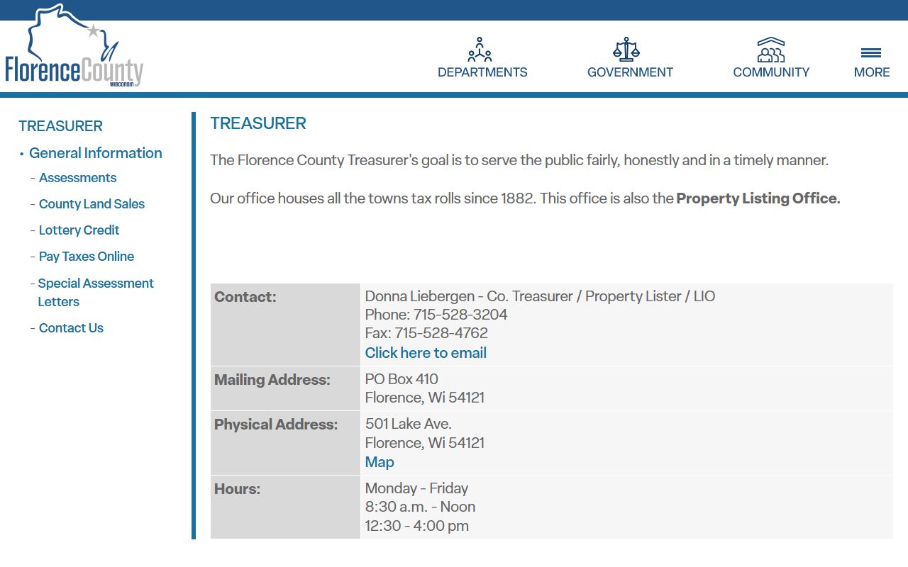 Florence County Property Tax Records treasurer screenshot