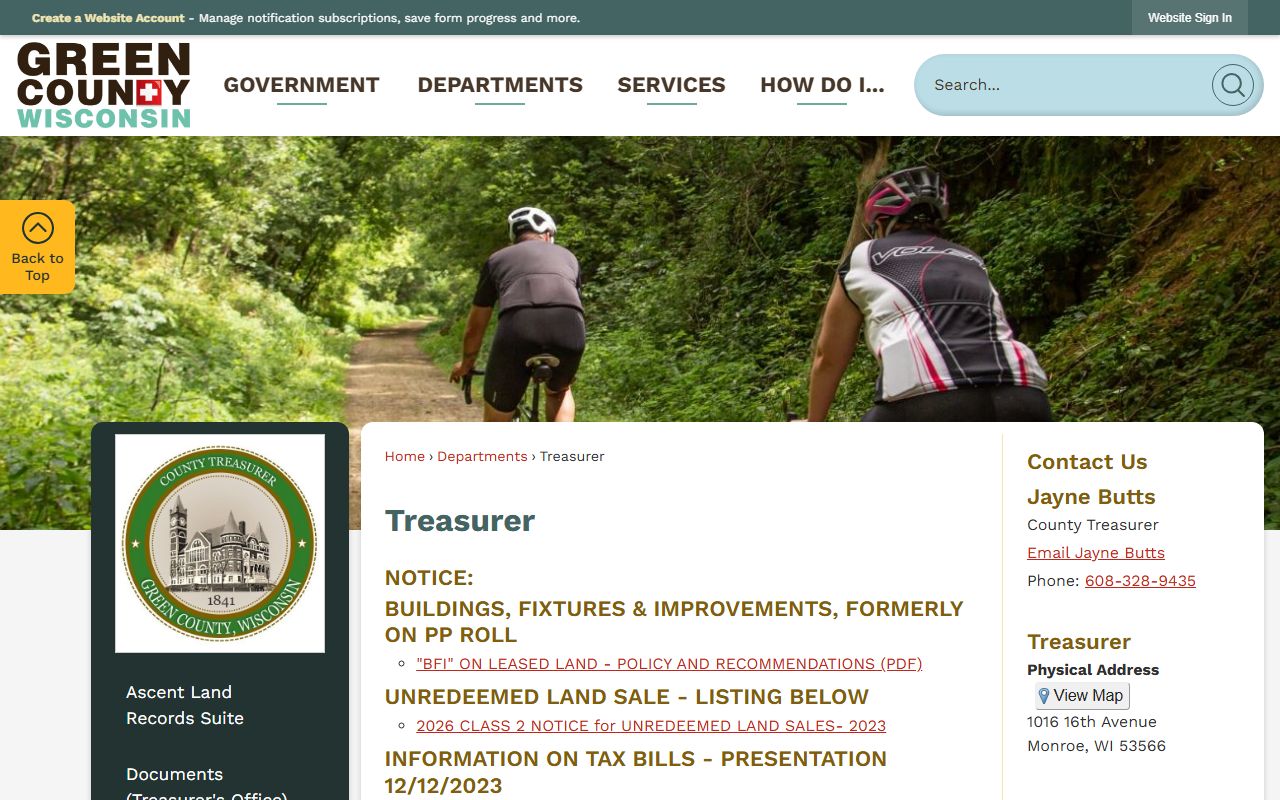 Green County Property Tax Records treasurer website screenshot