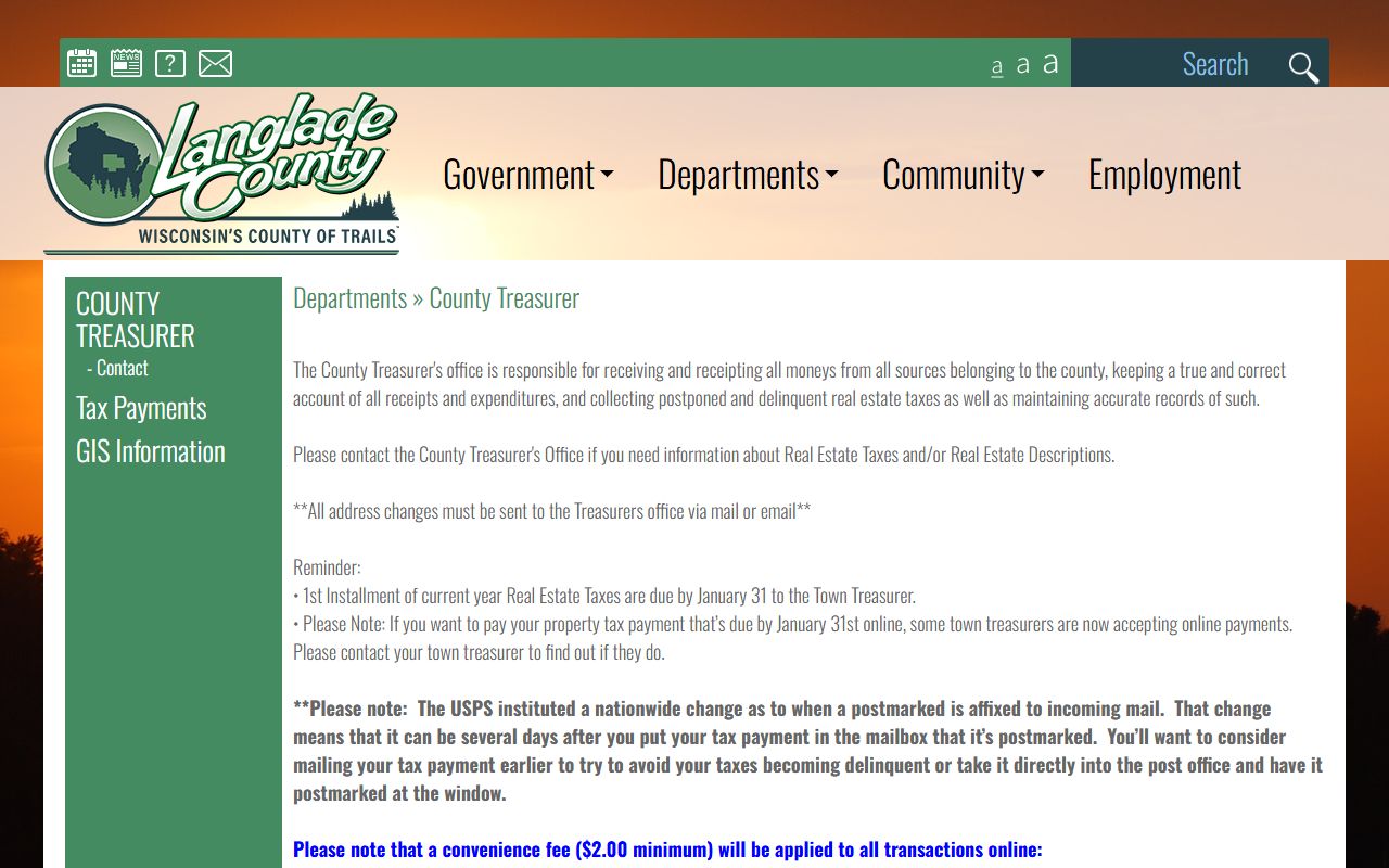 Langlade County Property Tax Records treasurer page