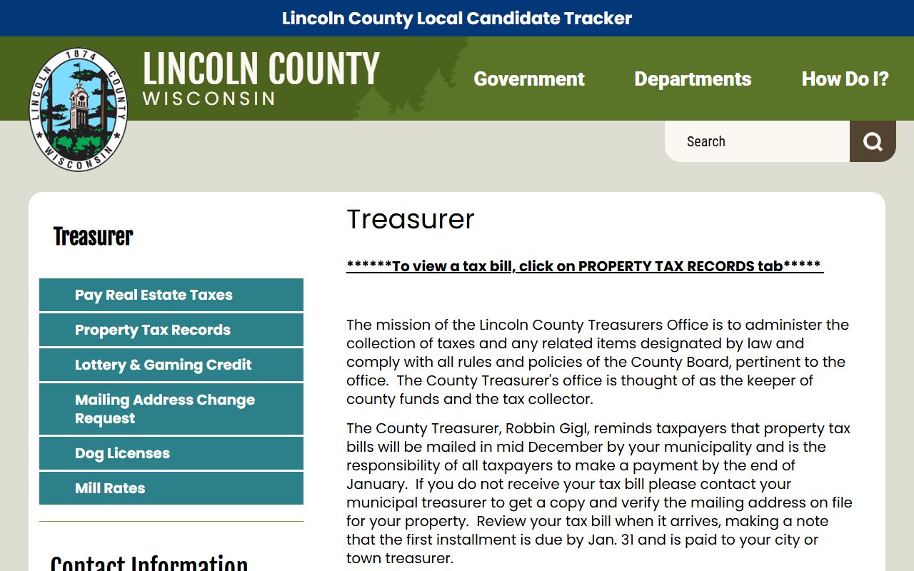 Lincoln County Property Tax Records treasurer page screenshot