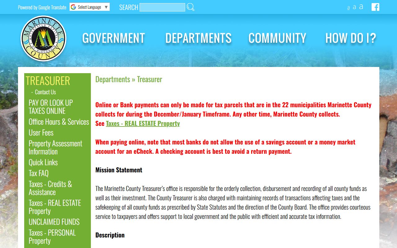 Marinette County Property Tax Records treasurer image