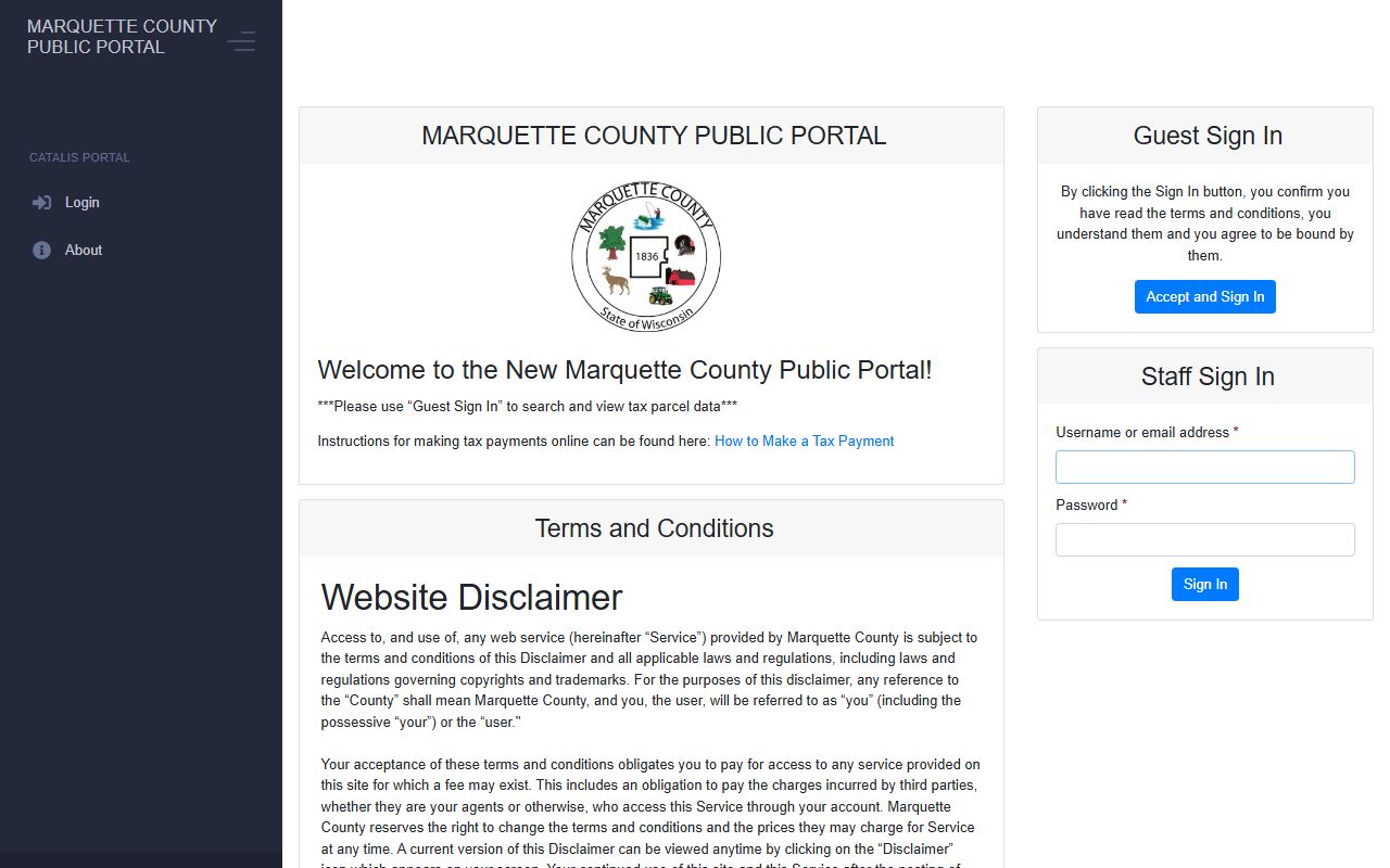 Marquette County Property Tax Records Catalis portal screenshot
