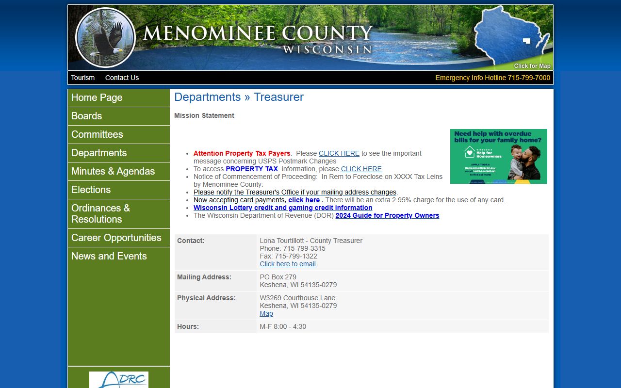 Menominee County Property Tax Records treasurer page screenshot