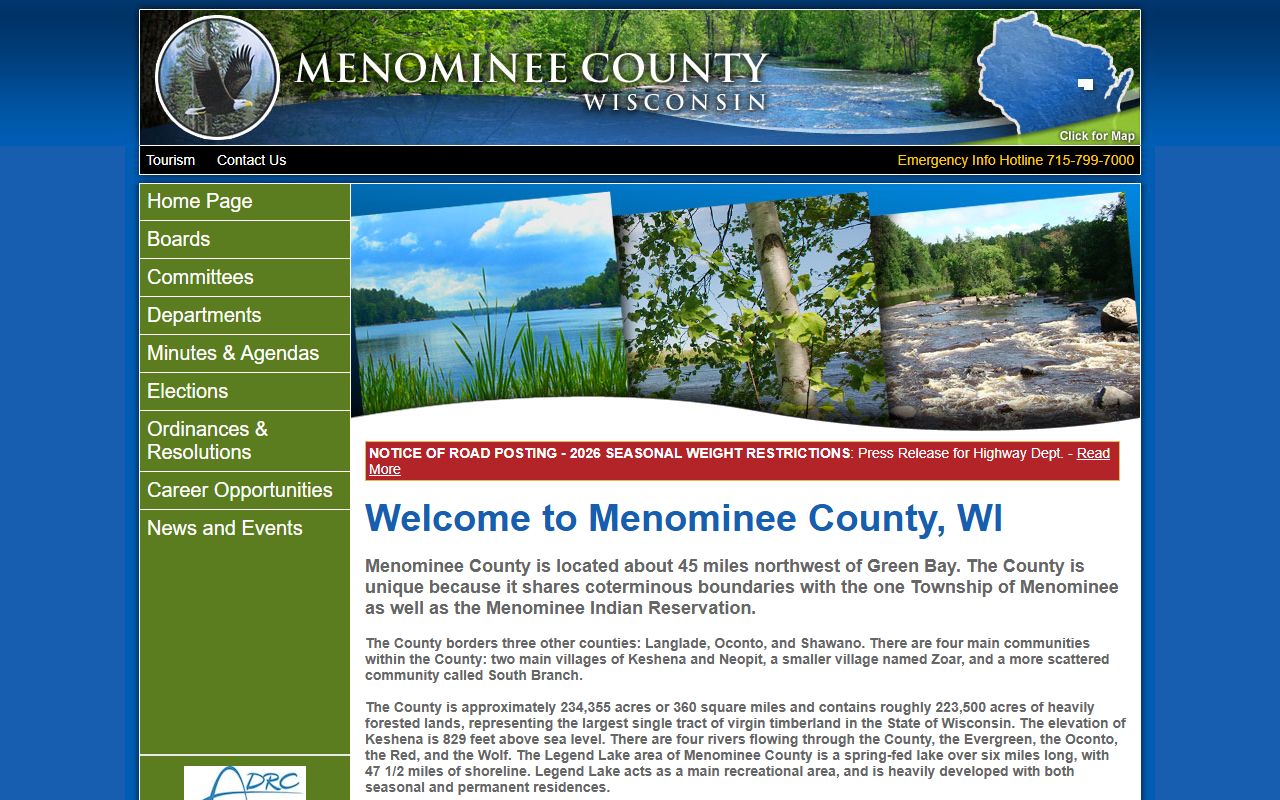 Menominee County Property Tax Records county homepage screenshot