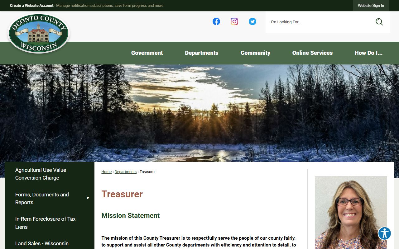 Oconto County Property Tax Records treasurer page