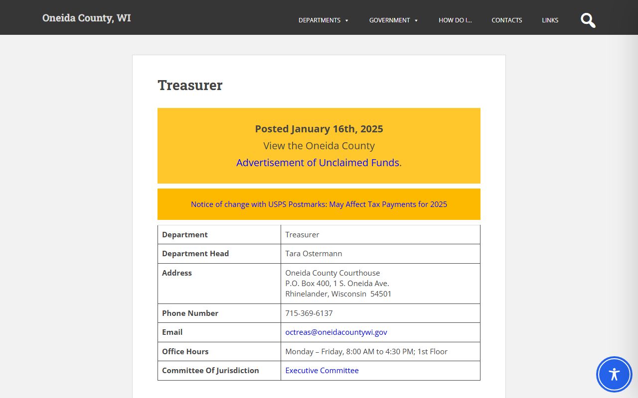 Oneida County Property Tax Records treasurer page
