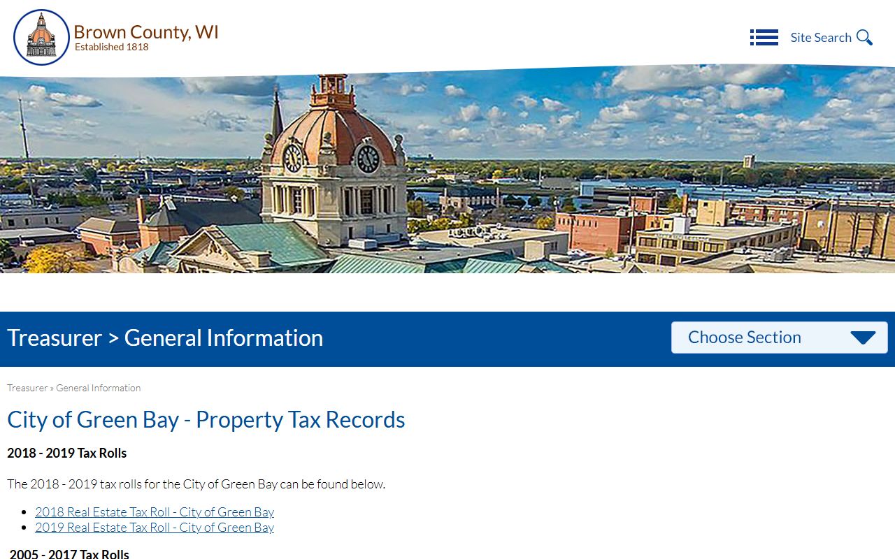 Green Bay Property Tax Records on the Brown County Treasurer page