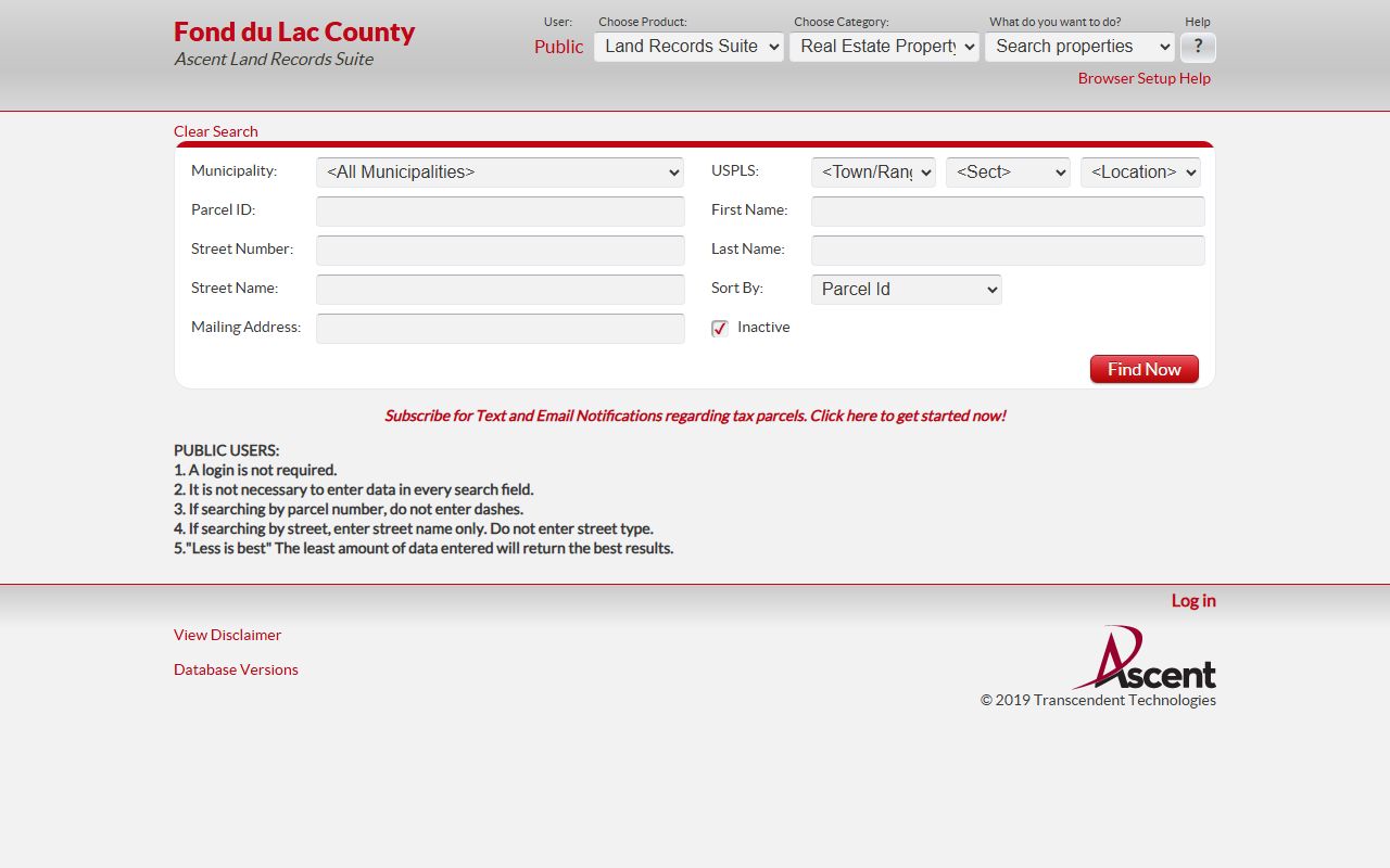 Fond du Lac County Property Tax Records search screenshot