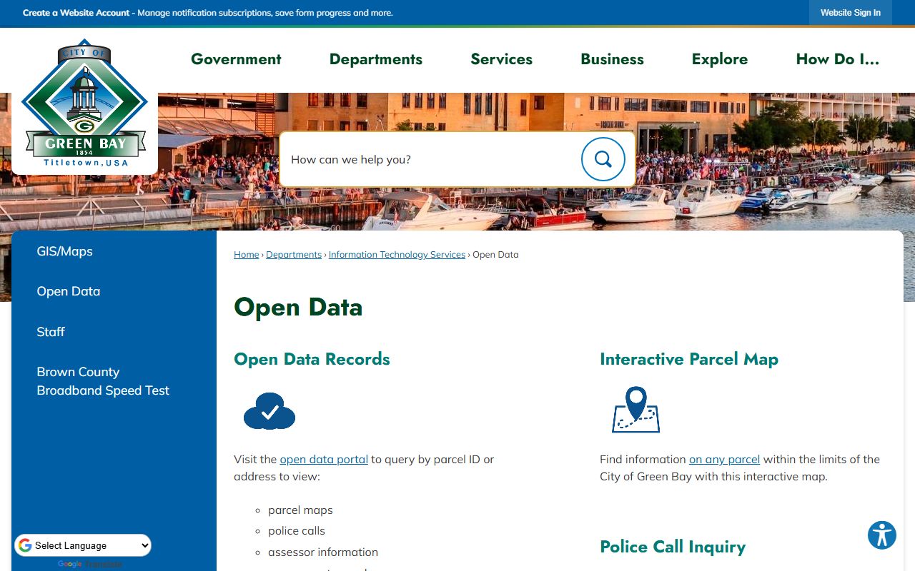 Green Bay Property Tax Records open data portal reference