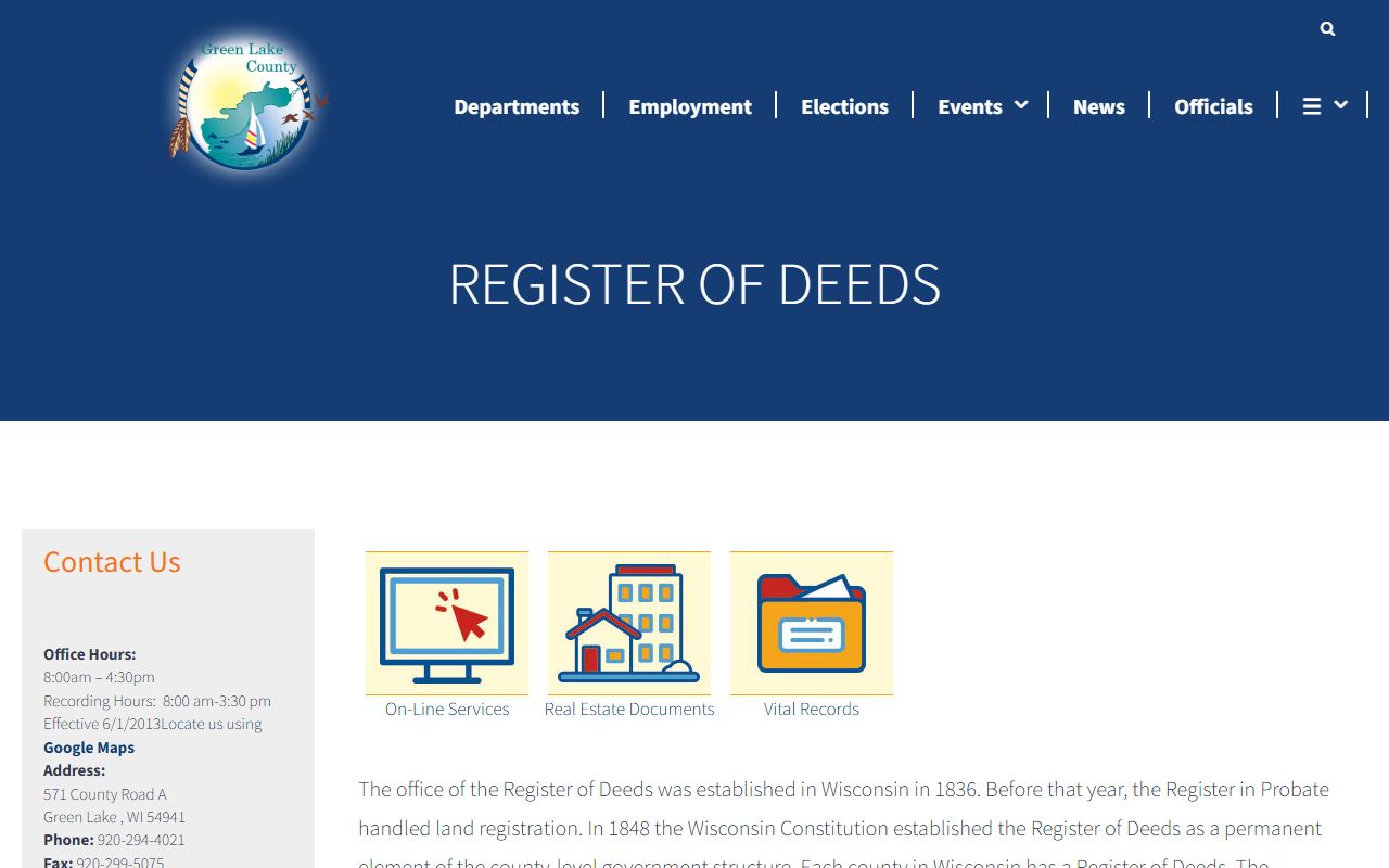 Green Lake County Property Tax Records register of deeds screenshot