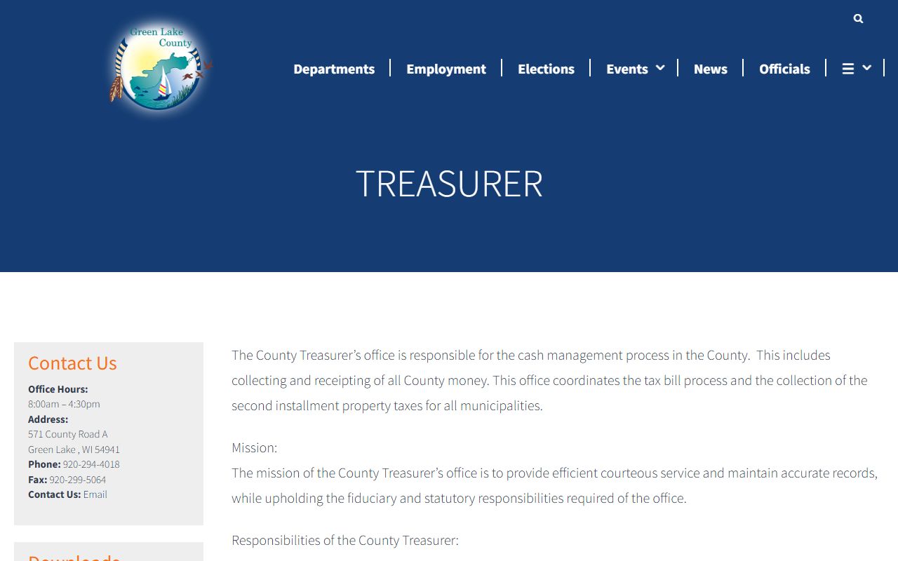 Green Lake County Property Tax Records treasurer website screenshot