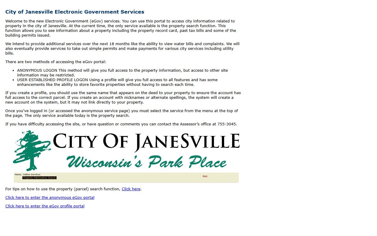 Janesville Property Tax Records electronic services reference