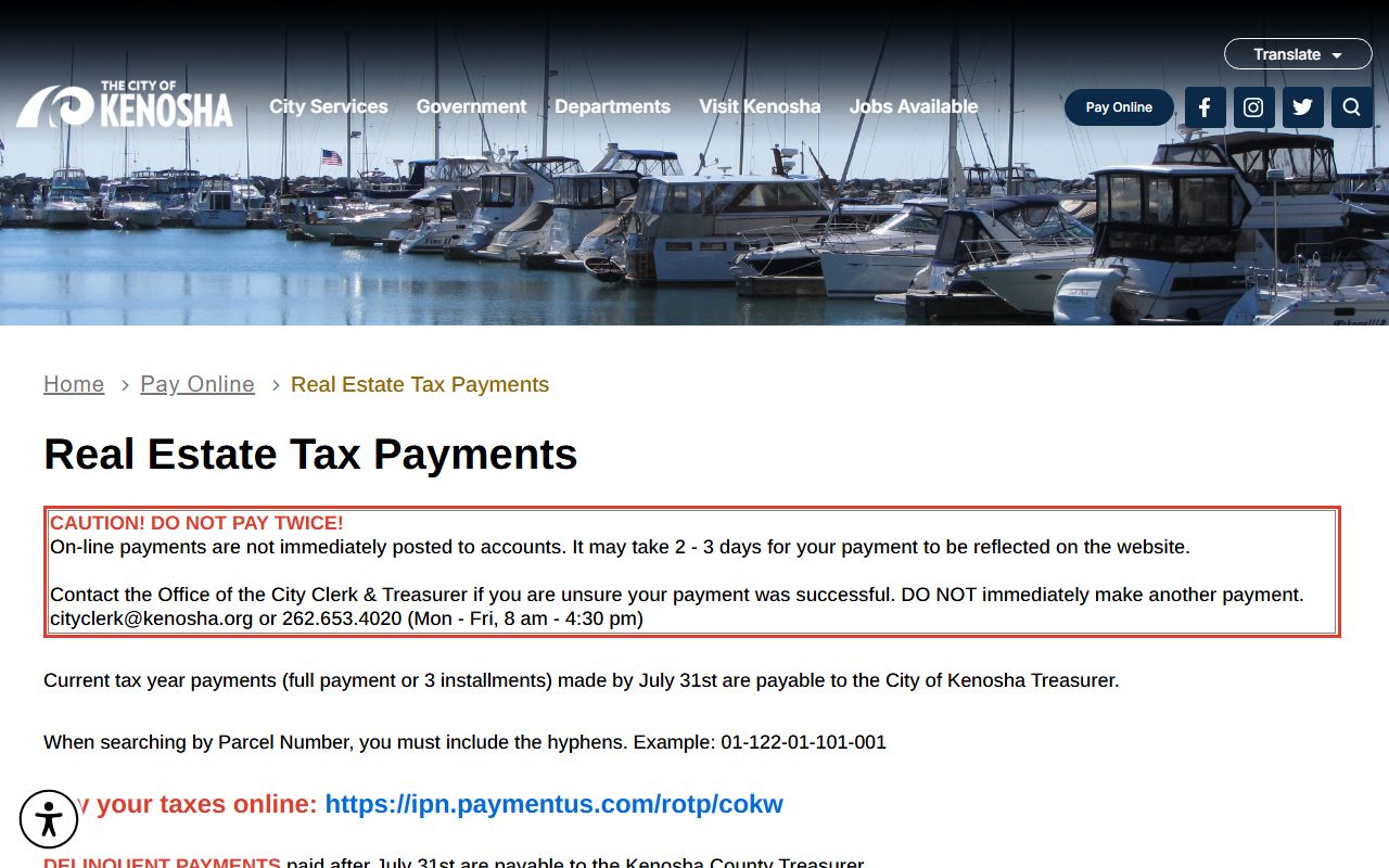 Kenosha Property Tax Records online tax payment search