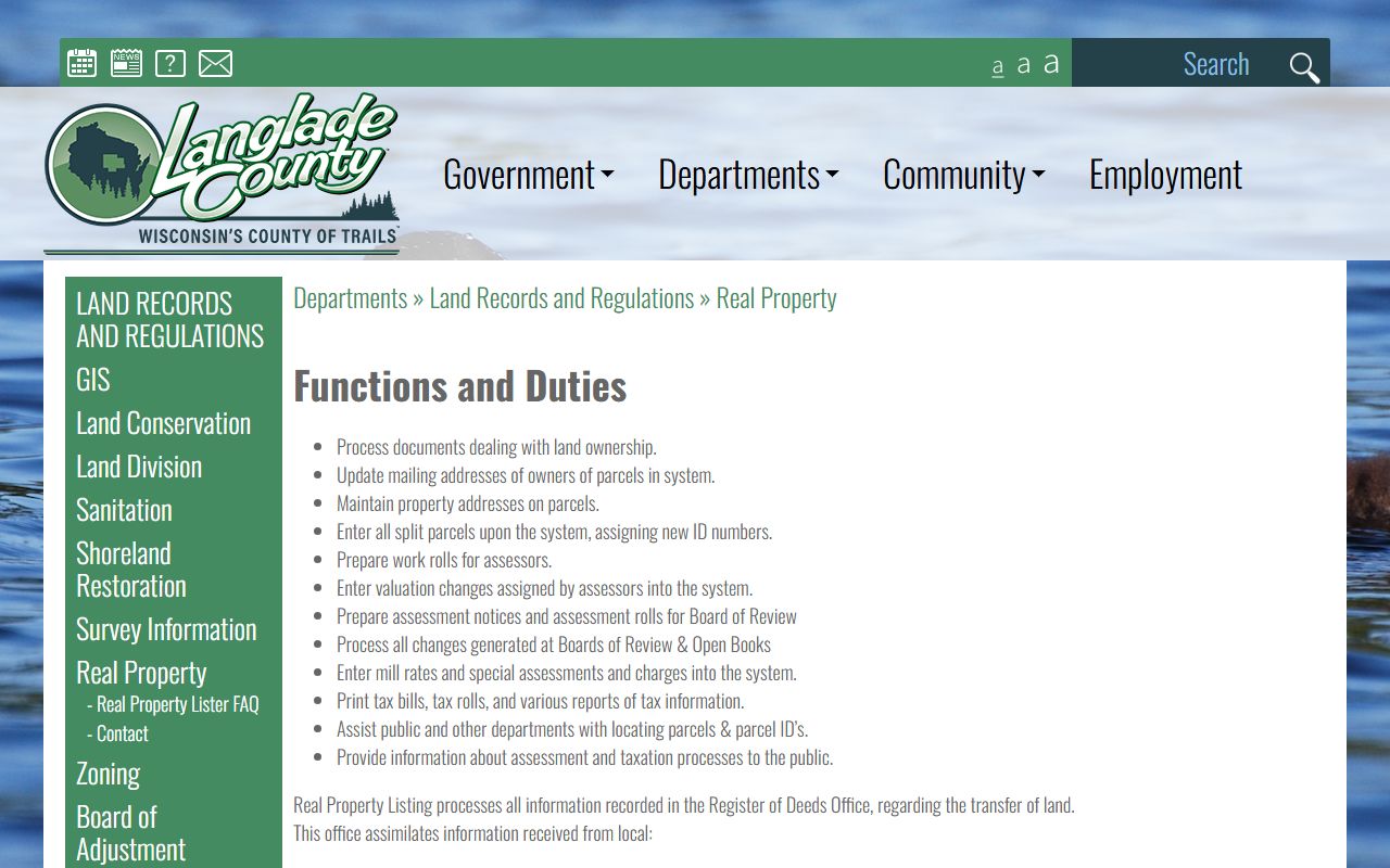 Langlade County Property Tax Records real property page
