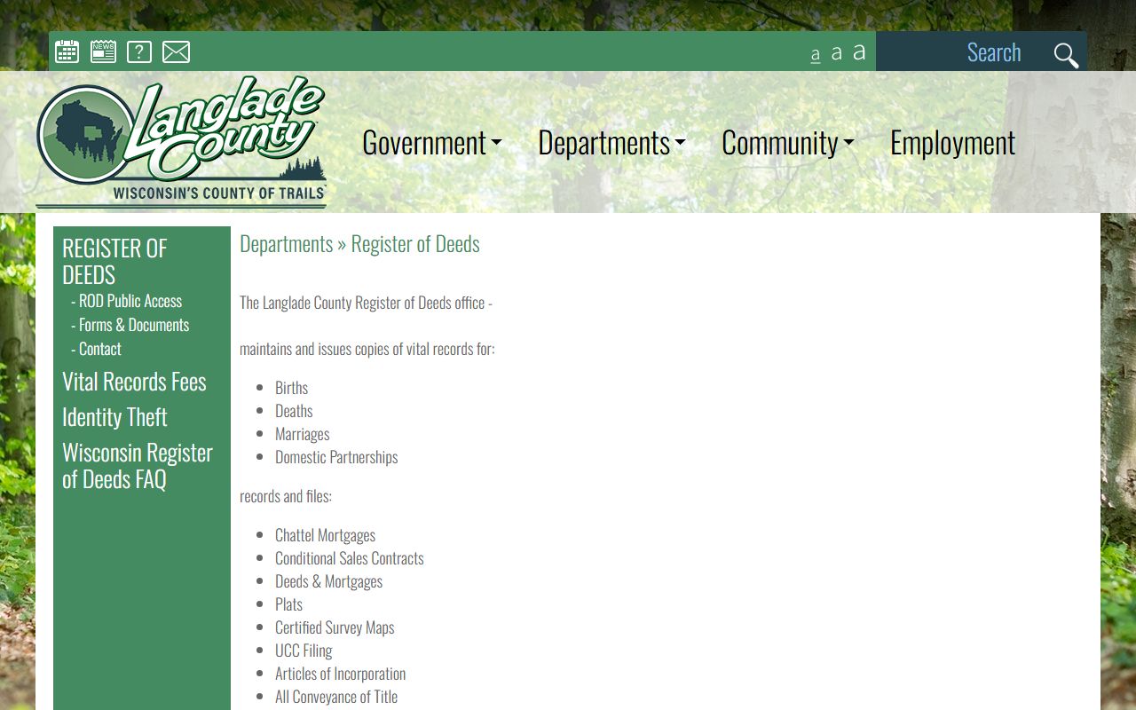 Langlade County Property Tax Records register of deeds page