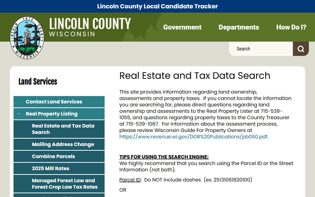 Lincoln County Property Tax Records real estate and tax data search screenshot