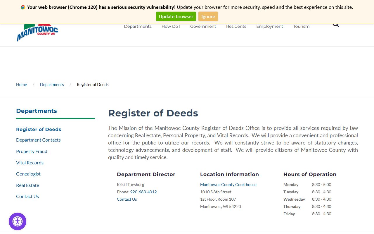 Manitowoc County Property Tax Records register of deeds screenshot
