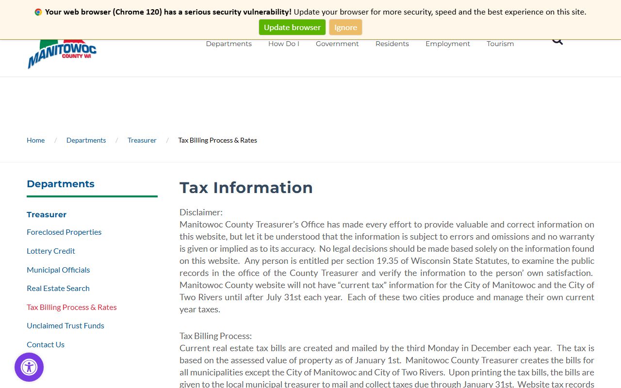 Manitowoc County Property Tax Records tax billing process screenshot
