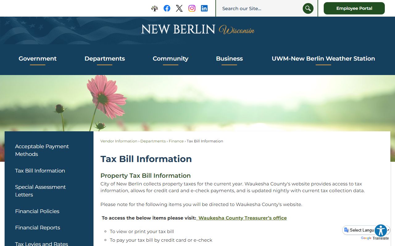 New Berlin Property Tax Records information from the city tax bill page