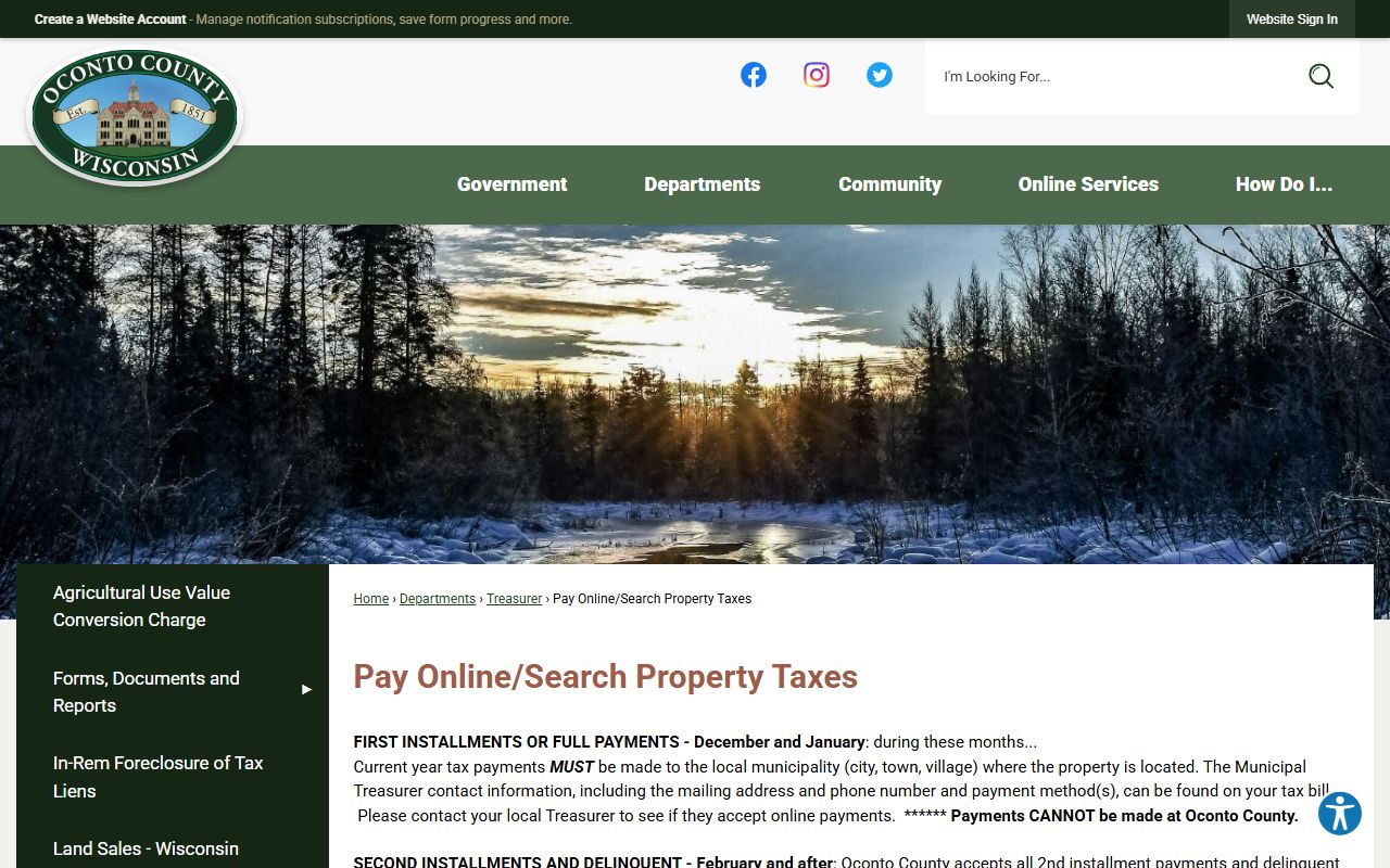 Oconto County Property Tax Records online payment page