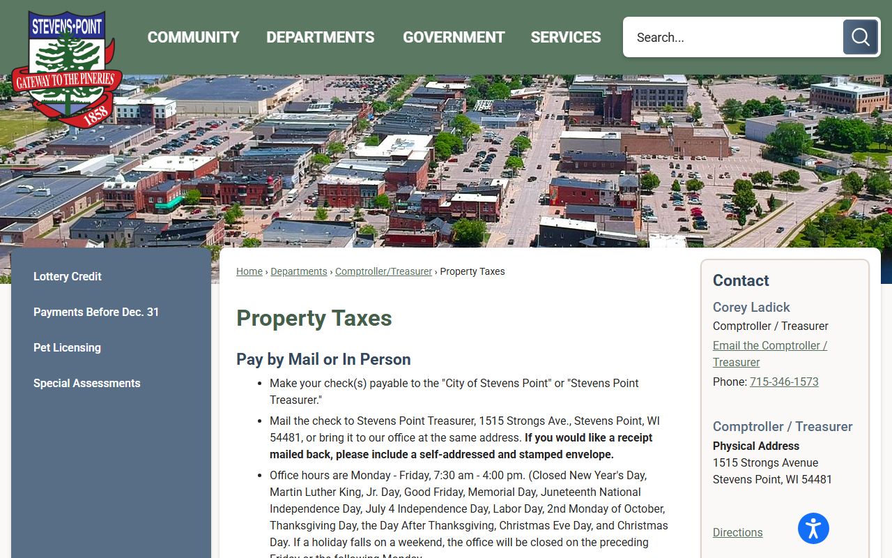 Stevens Point Property Tax Records assessor office reference