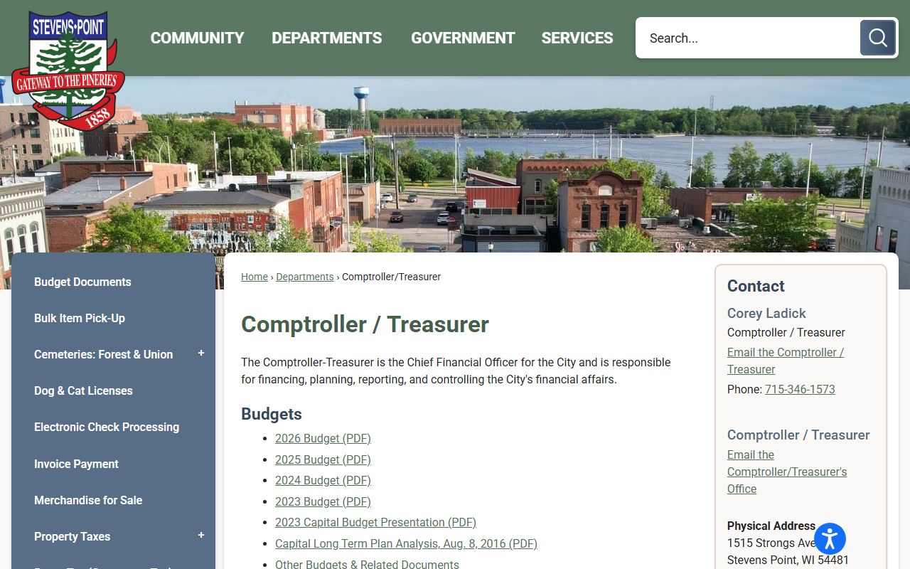 Stevens Point Property Tax Records comptroller treasurer reference