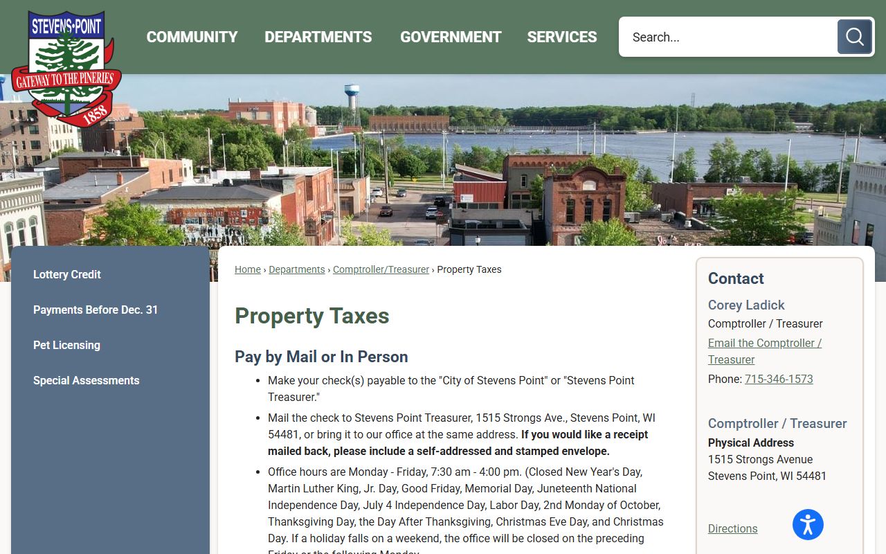 Stevens Point Property Tax Records on the city property taxes page